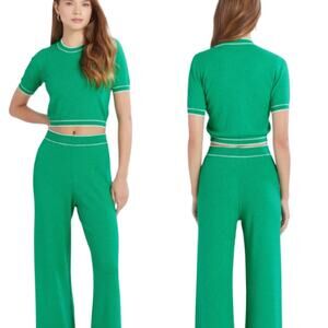 NEW Amanda Uprichard Euclid Cropped Short Sleeve Knit Top Green Size: Medium